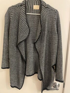 Black & White Open Front Knit Cardigan